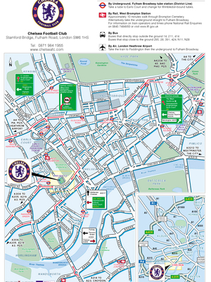 Mapa de localización de Stamford Bridge y recomendaciones para los seguidores rojiblancos
